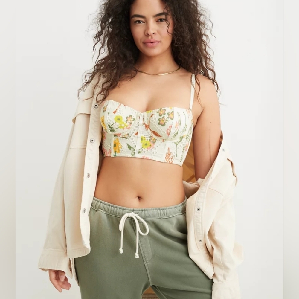 NWT Aerie Show Off Eyelet Unlined Bra Floral Lace Bustier 36C - Picture 3 of 17